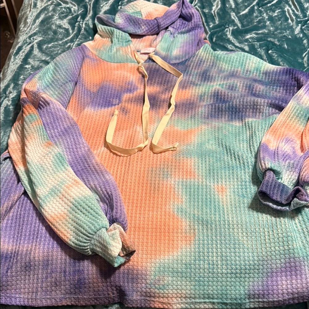 NWOT Pink Lily Waffle Knit Tie Dye Hoodie